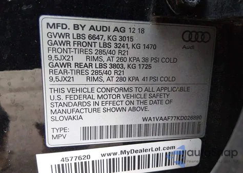 2019 Audi Q7 55 Premium z USA, uszkodzony, nr VIN WA1VAAF77KD026890